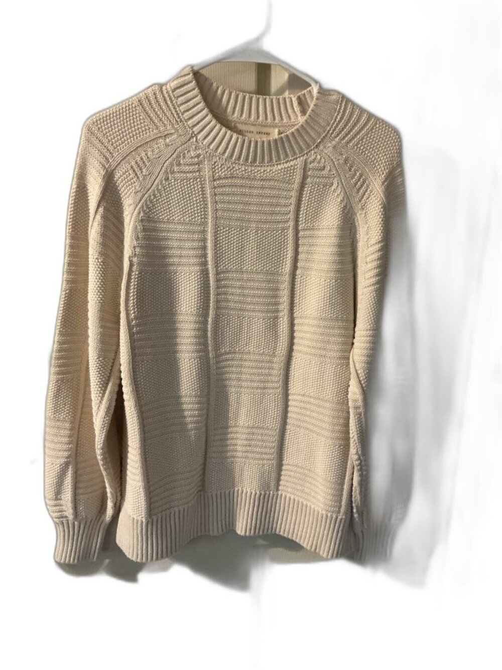 Gilded Intent Cream Textured Knit Crew Neck Sweater